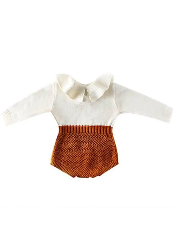 Doll Collar Paneled Knitting Romper for Babies