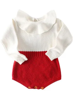 Doll Collar Paneled Knitting Romper for Babies