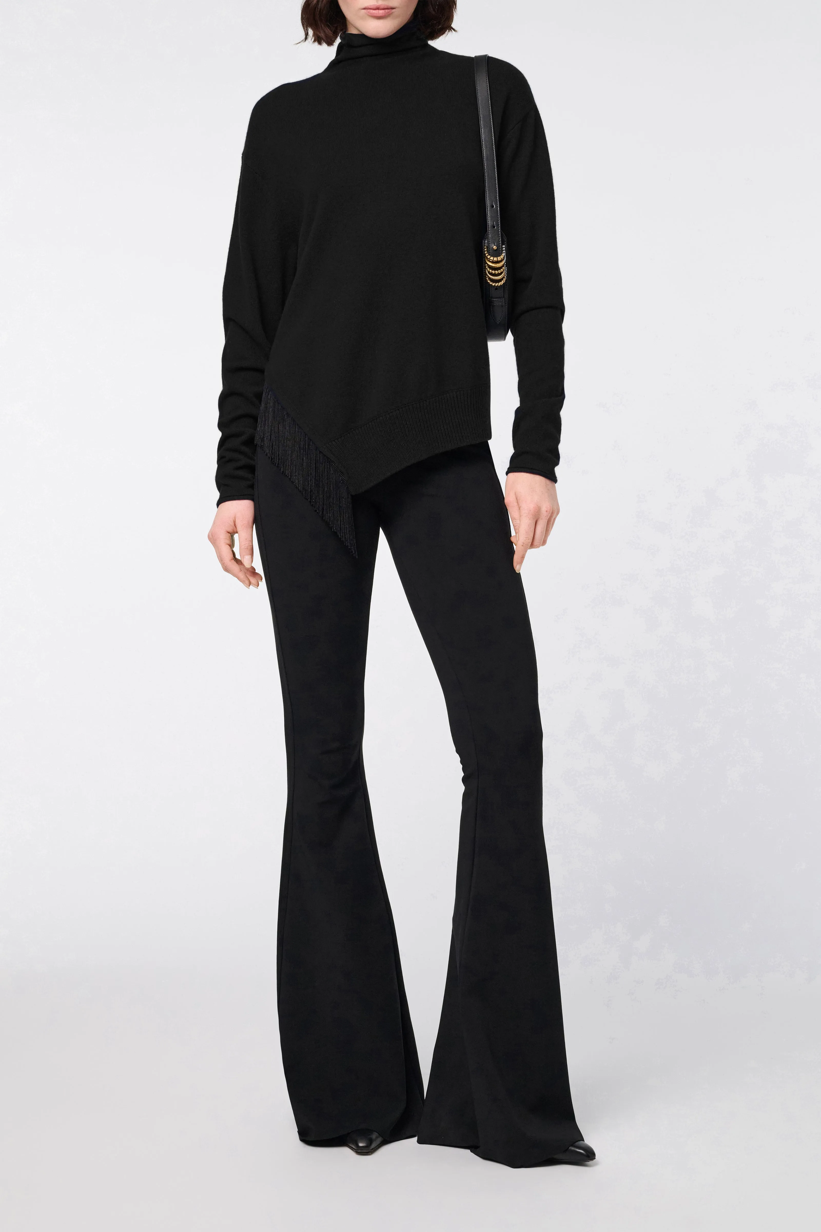 Dorothee Schumacher Merino-Cashmere Turtleneck with Fringe in Black