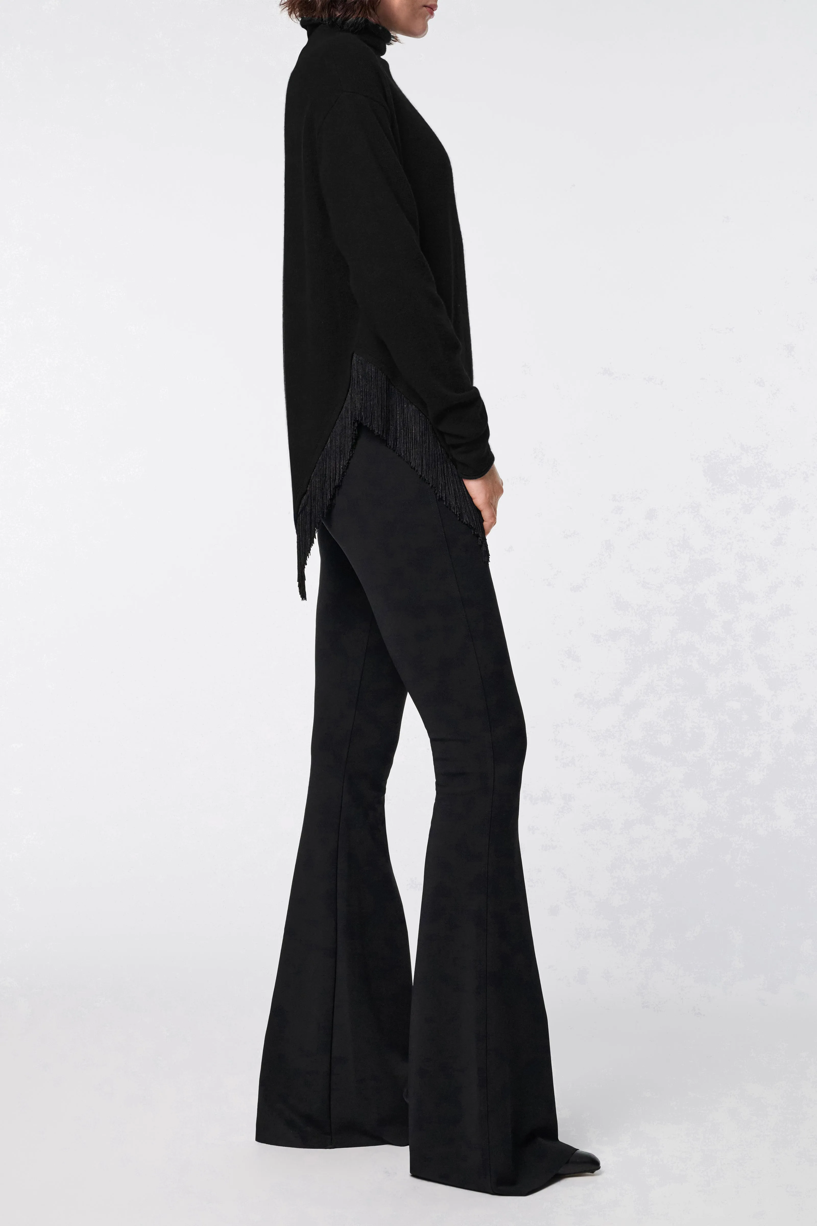 Dorothee Schumacher Merino-Cashmere Turtleneck with Fringe in Black