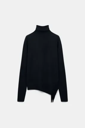 Dorothee Schumacher Merino-Cashmere Turtleneck with Fringe in Black