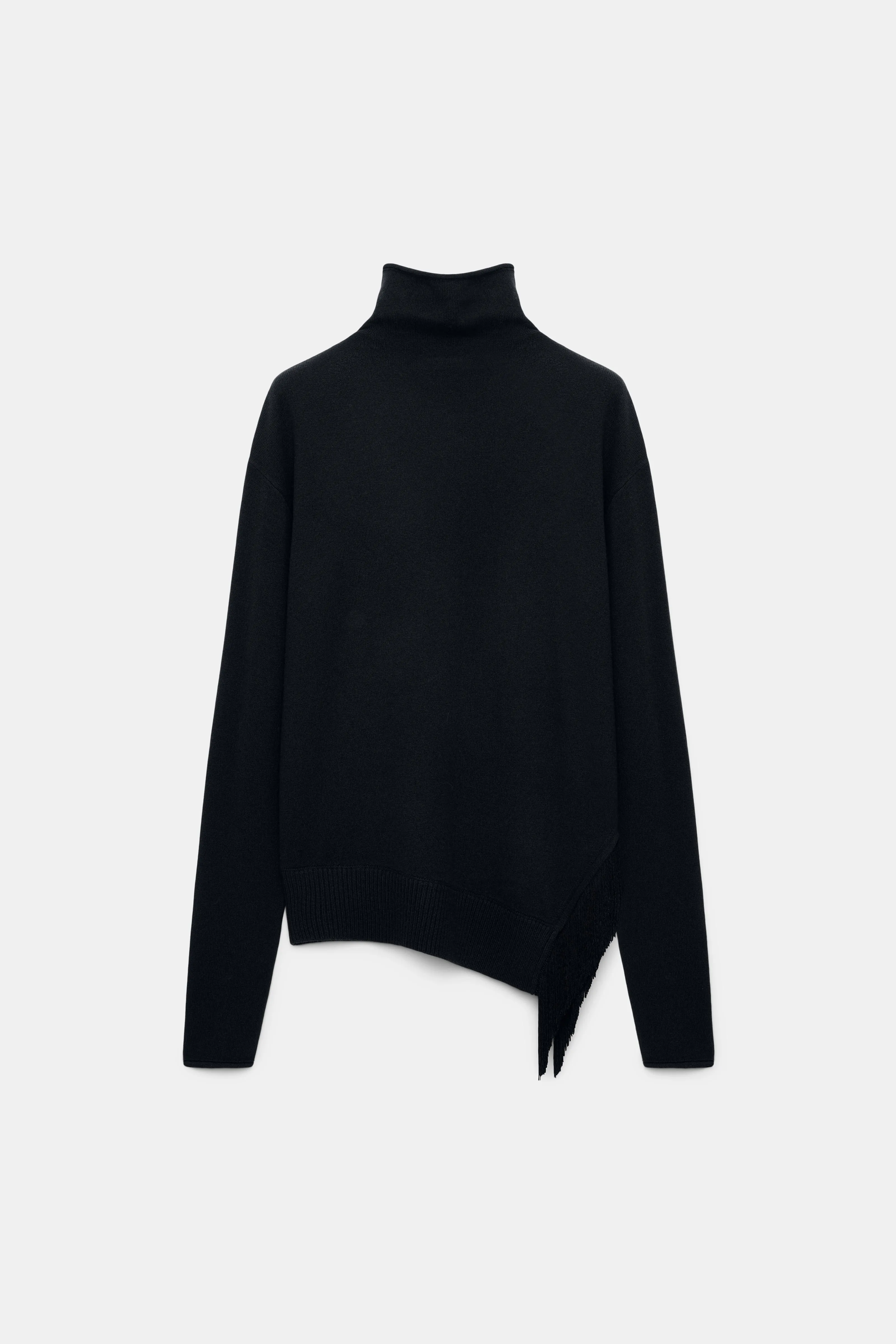 Dorothee Schumacher Merino-Cashmere Turtleneck with Fringe in Black