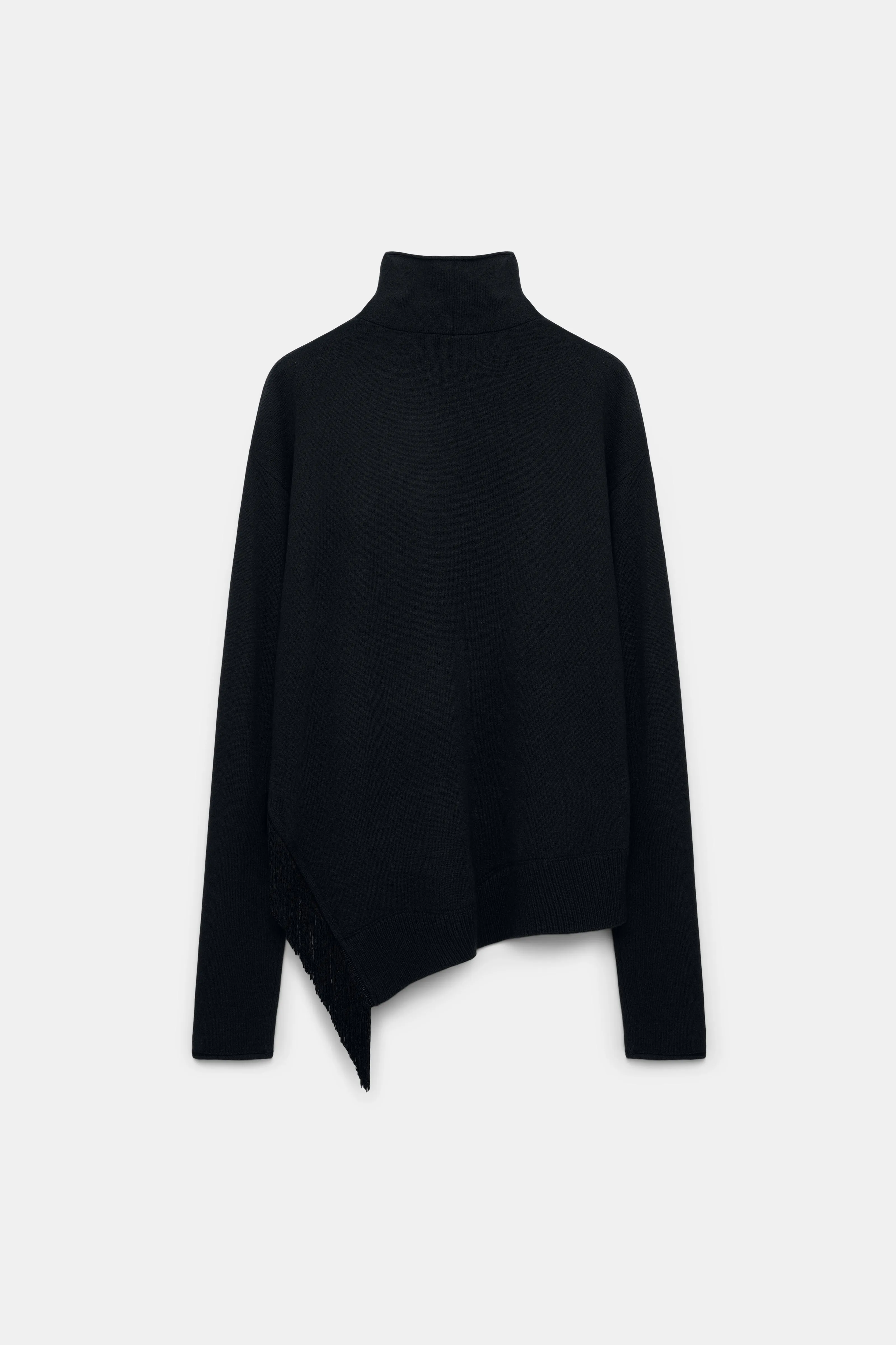 Dorothee Schumacher Merino-Cashmere Turtleneck with Fringe in Black