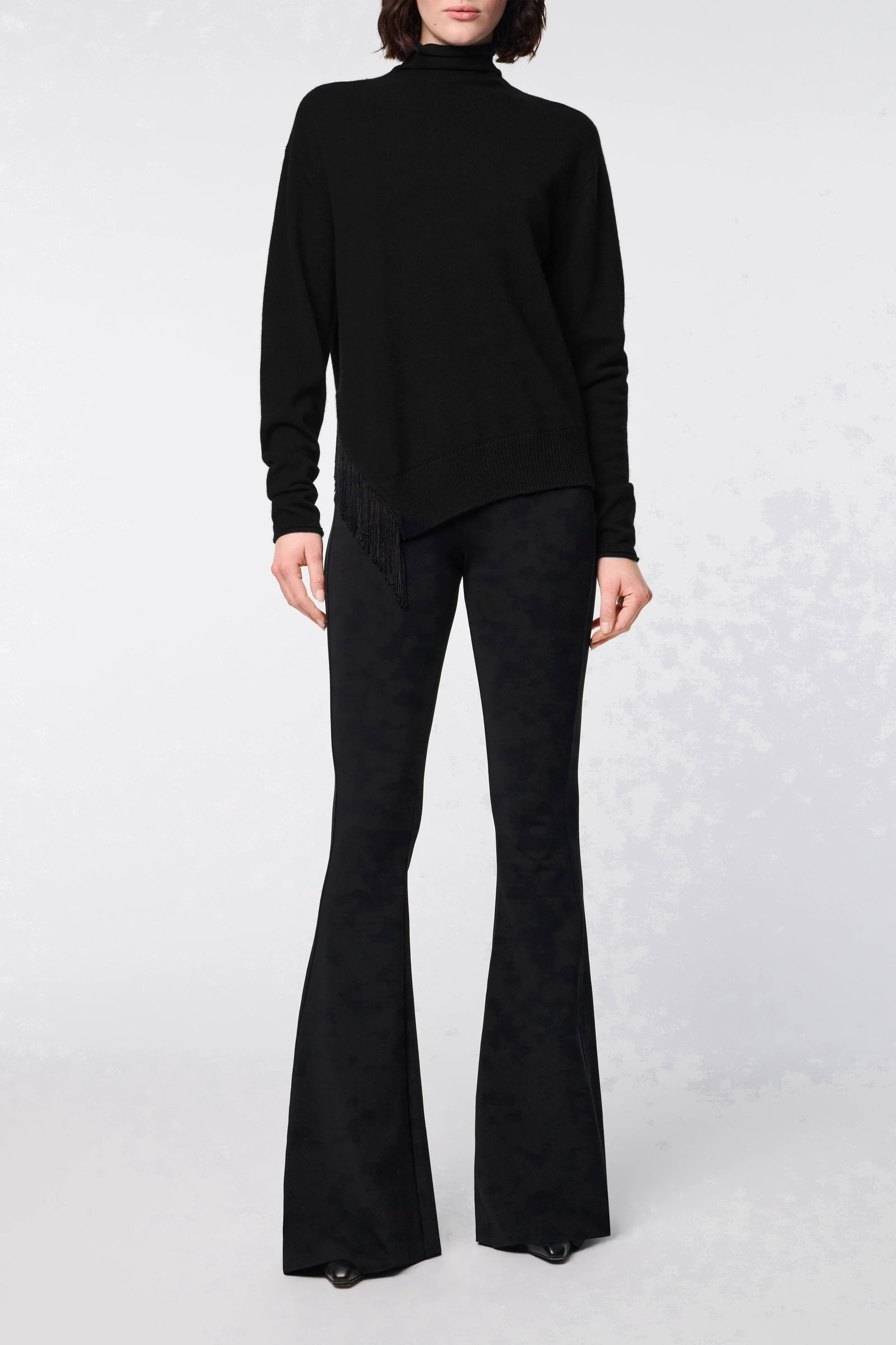 Dorothee Schumacher Merino-Cashmere Turtleneck with Fringe in Black