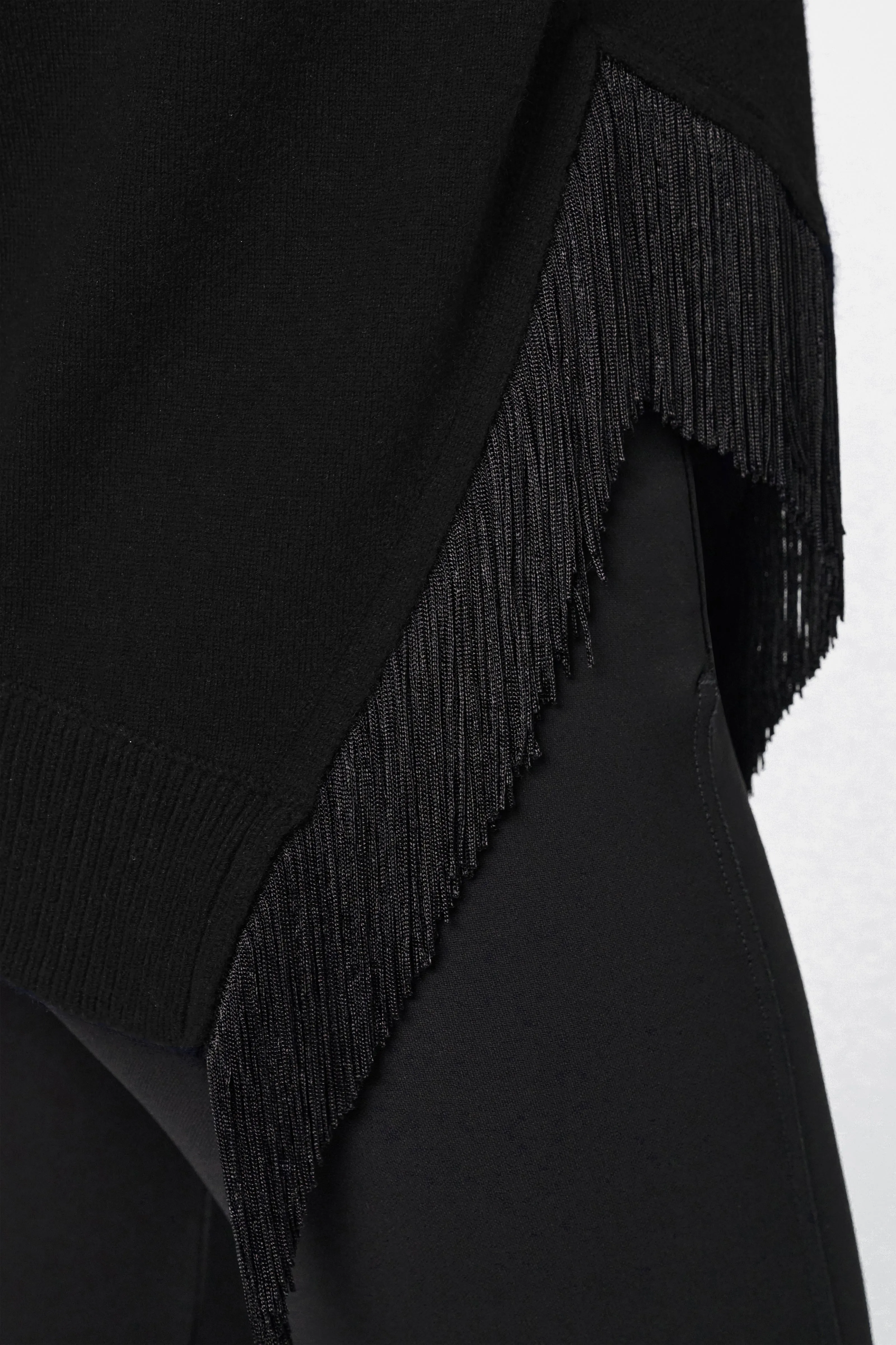 Dorothee Schumacher Merino-Cashmere Turtleneck with Fringe in Black