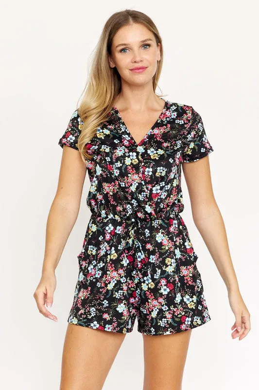 Drawstring Floral Romper