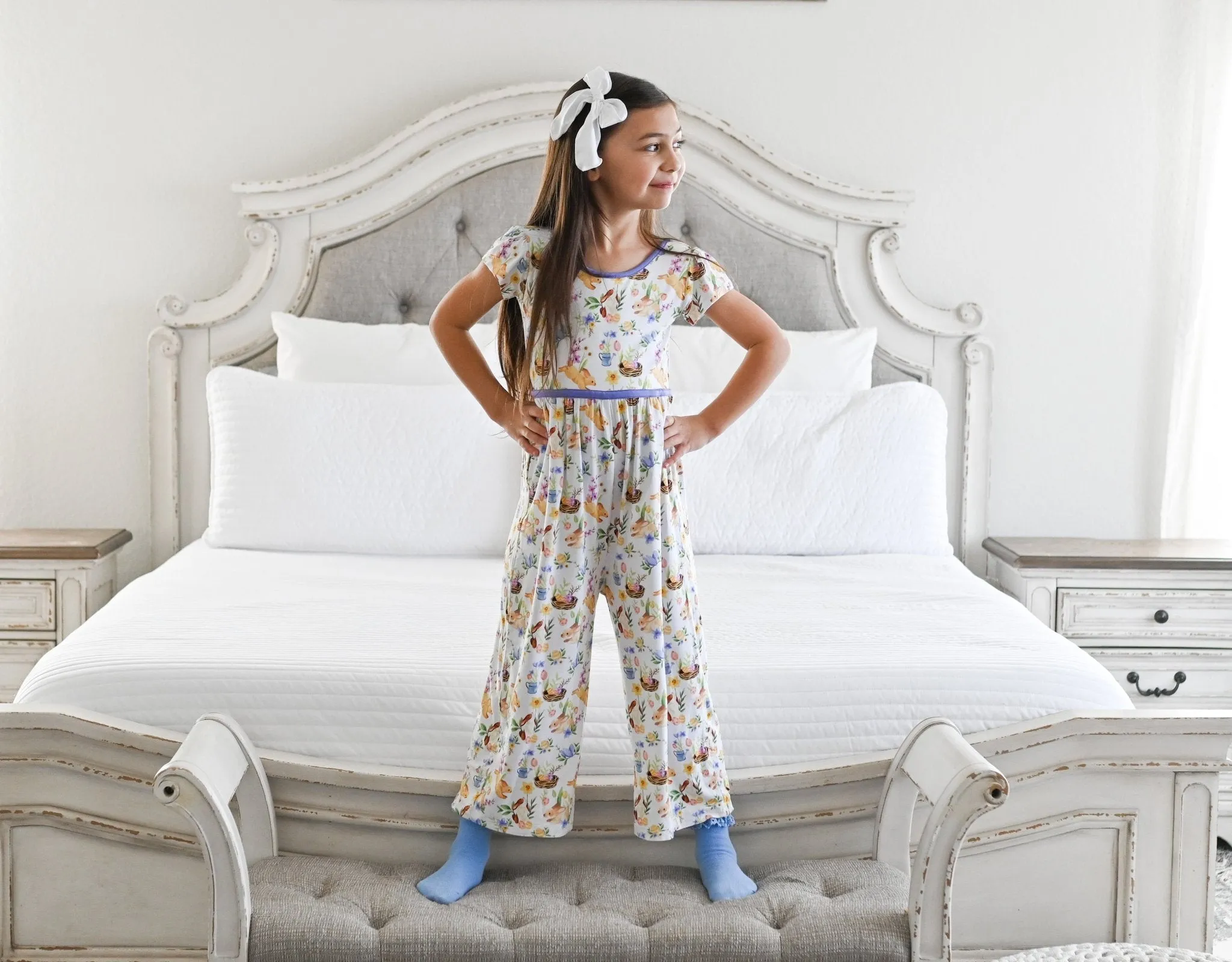 Easter Cap Sleeve Wide Leg Romper