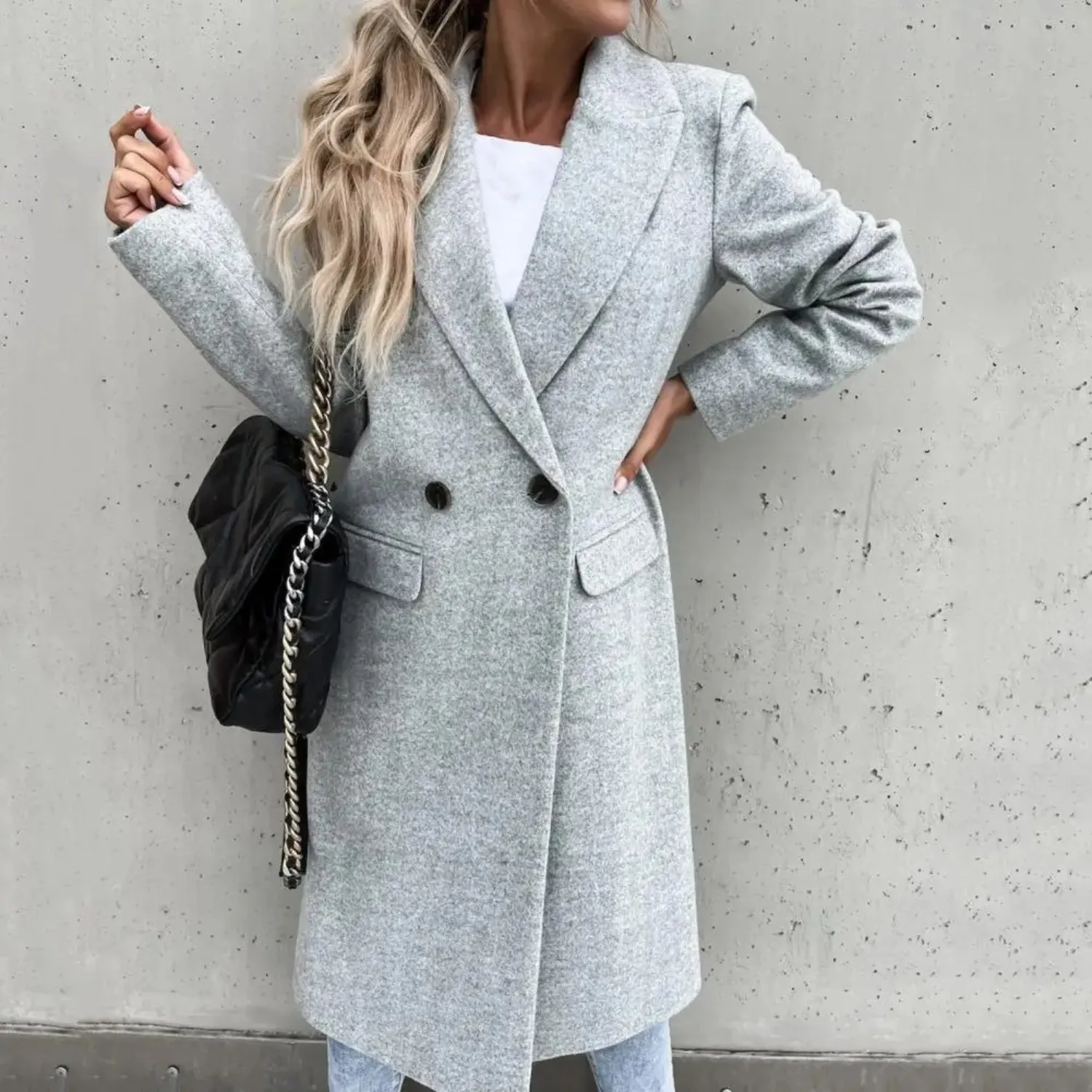 Elegante Dubbelrijige Lange Damesjas