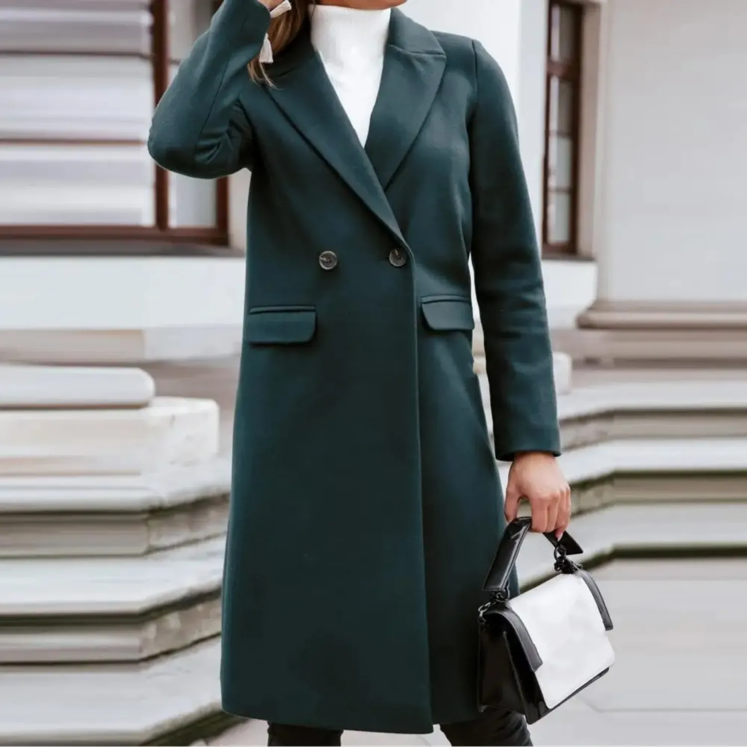 Elegante Dubbelrijige Lange Damesjas