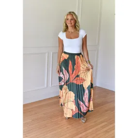 Eufaula Garden Green Silk Pleated Maxi Skirt
