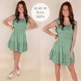 Feeling Refined Ruffle Tiered Dress with Smocked Bodice in Sage Green