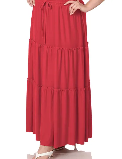 FINAL SALE Curvy Mia Tiered Ruffle Raw Hem Maxi Skirt