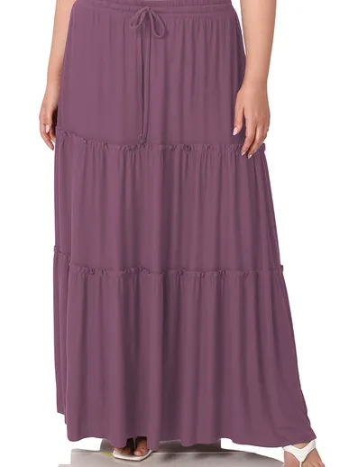 FINAL SALE Curvy Mia Tiered Ruffle Raw Hem Maxi Skirt