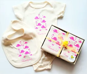 Flamingo Short Sleeve Romper & bib Gift Set