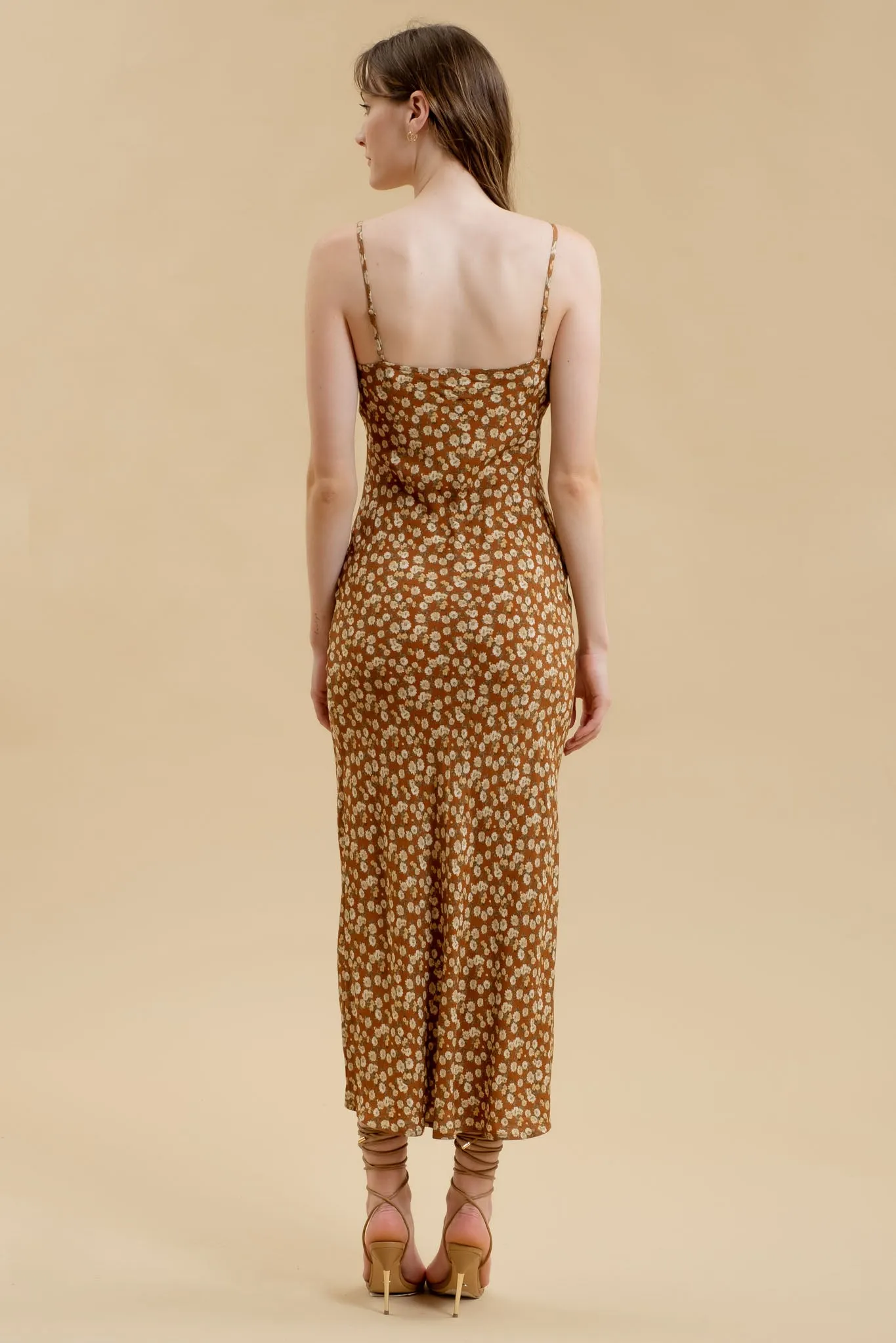FLORAL LACE TRIM SPLIT THIGH SLIP MAXI DRESS