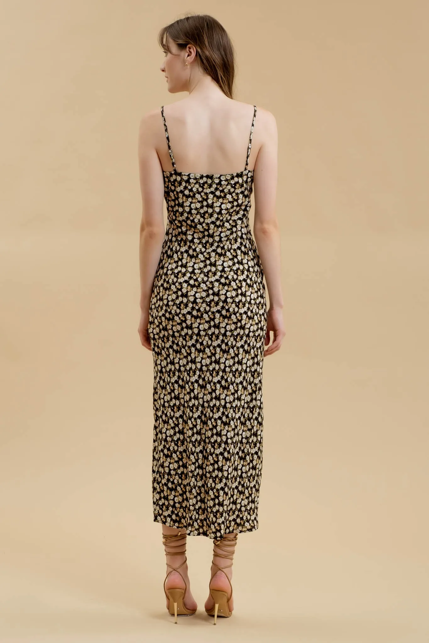 FLORAL LACE TRIM SPLIT THIGH SLIP MAXI DRESS