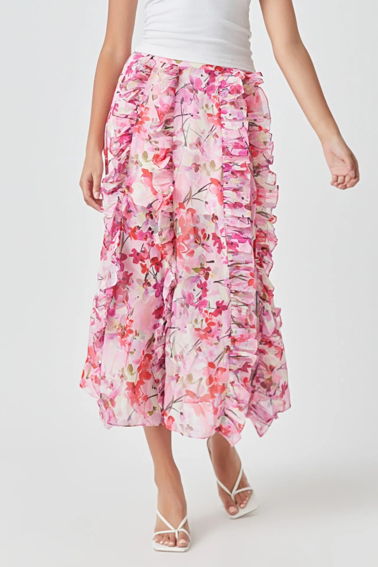 Floral Ruffled Maxi Skirt