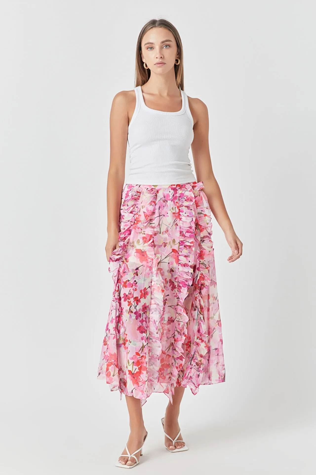 Floral Ruffled Maxi Skirt