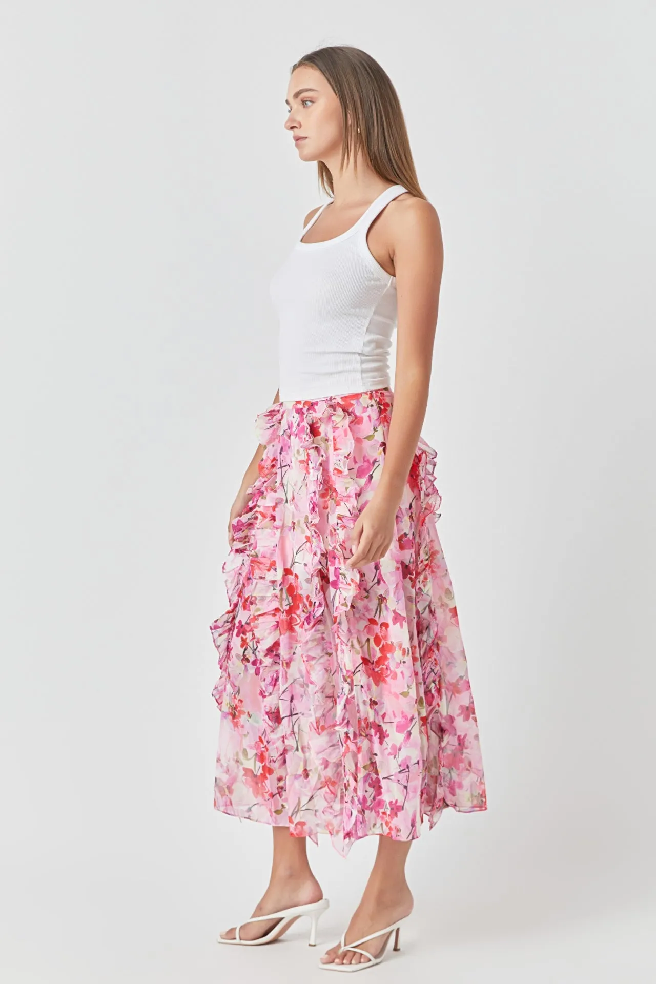 Floral Ruffled Maxi Skirt