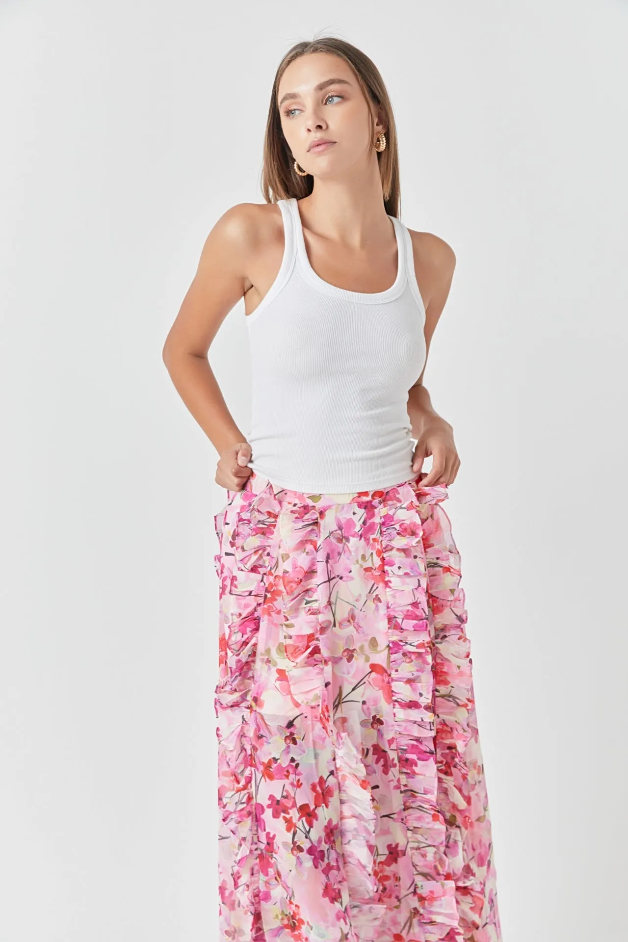 Floral Ruffled Maxi Skirt