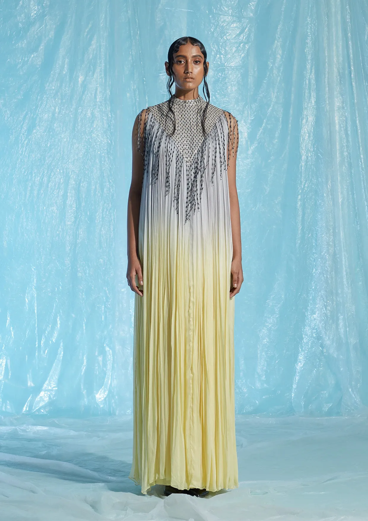 Fringed Chiffon Maxi Dress