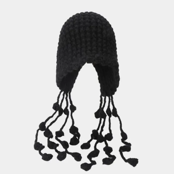 Fringed Knit Cloche Hat