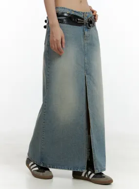 Front Slit Denim Maxi Skirt CL410