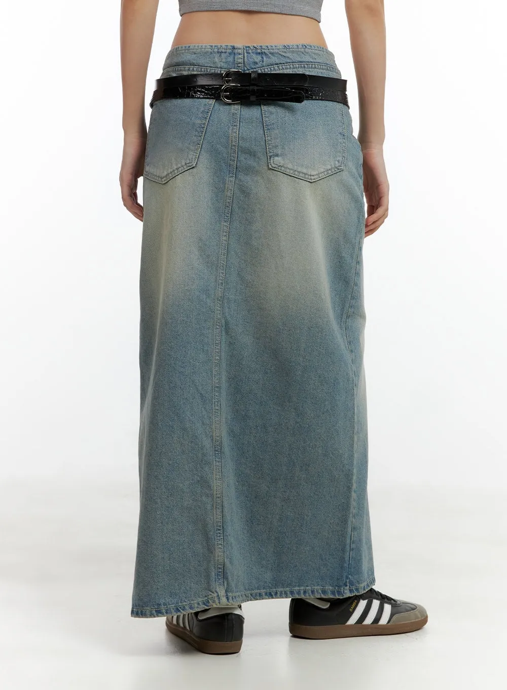 Front Slit Denim Maxi Skirt CL410
