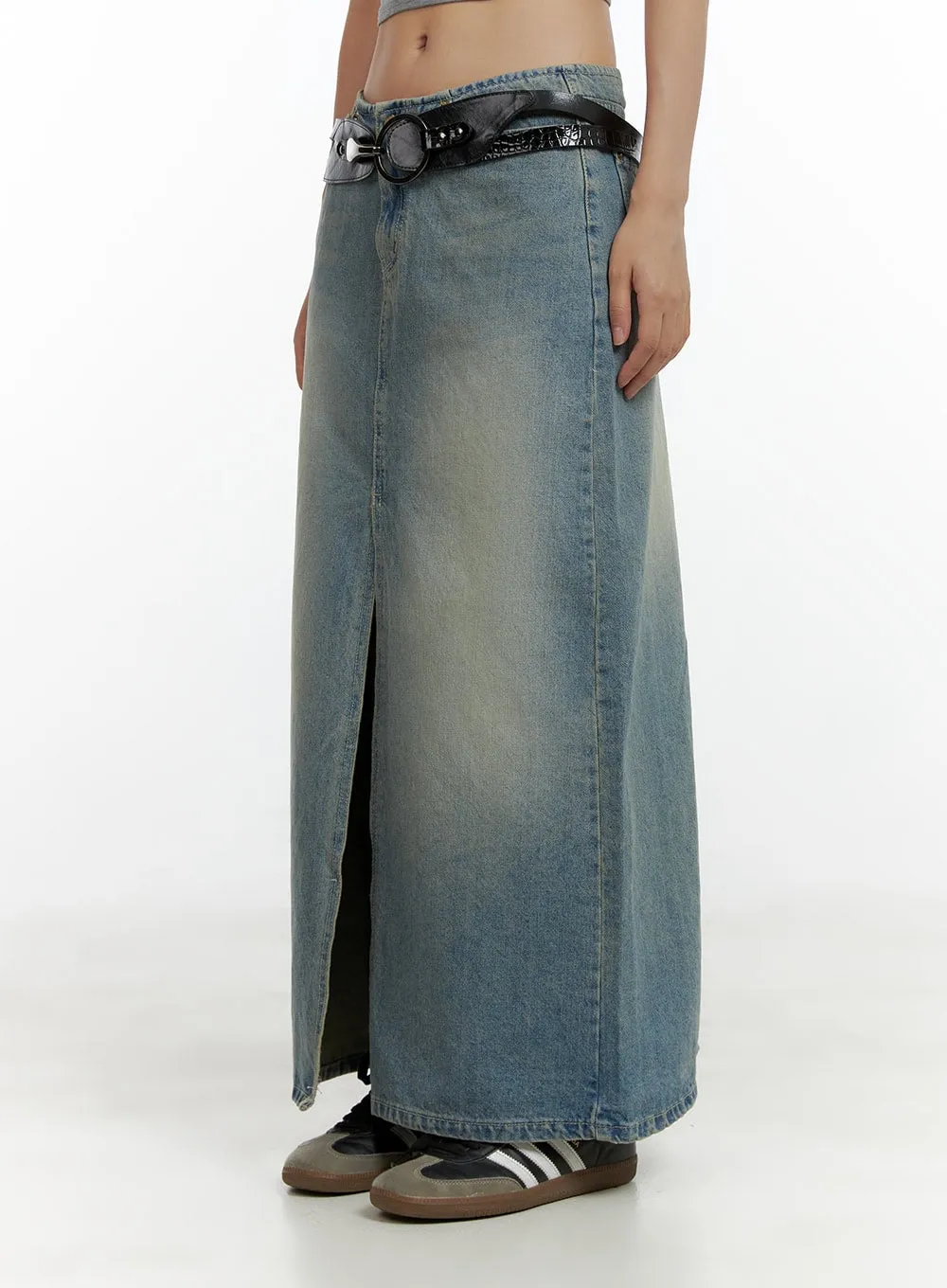Front Slit Denim Maxi Skirt CL410