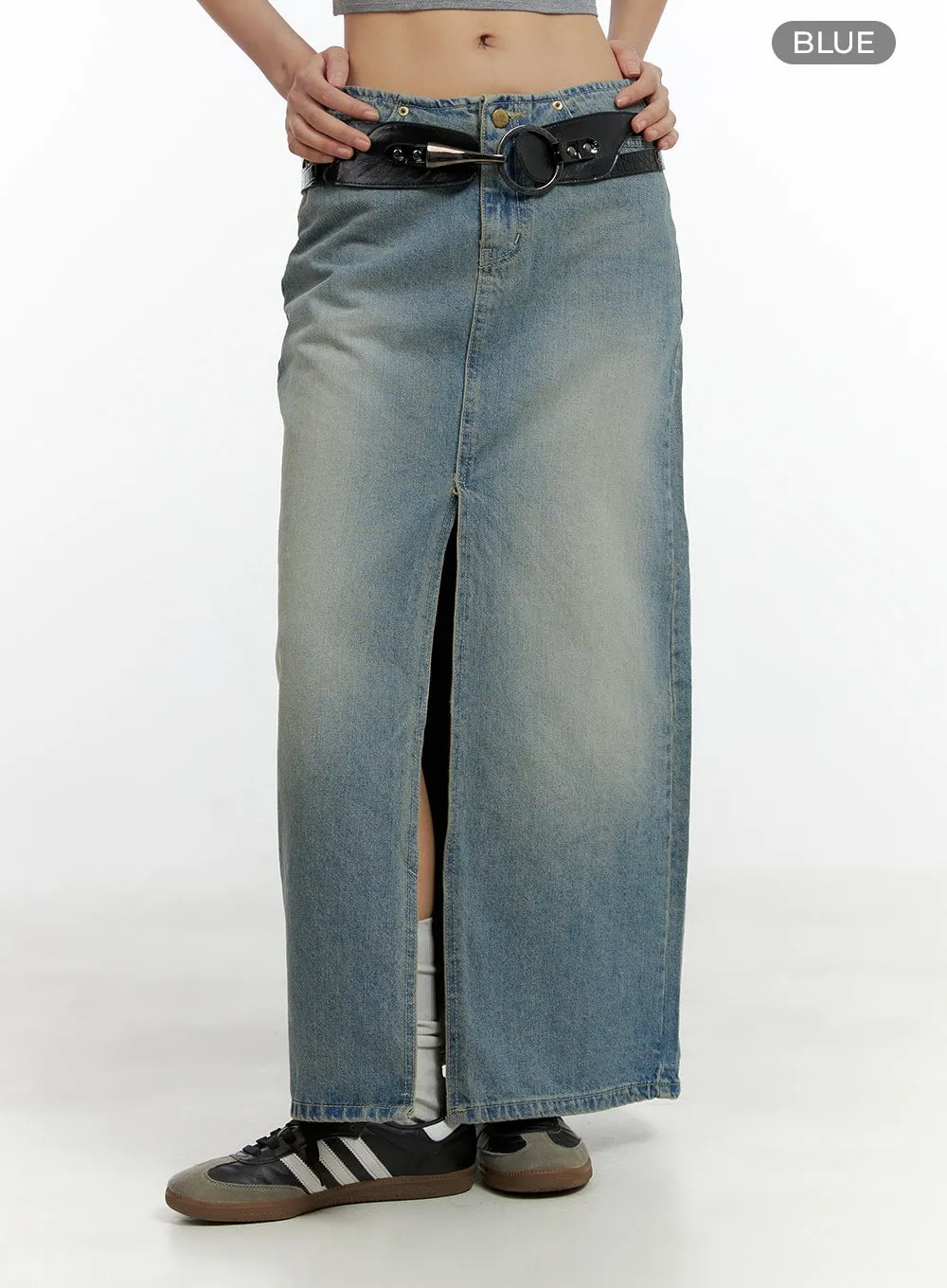 Front Slit Denim Maxi Skirt CL410