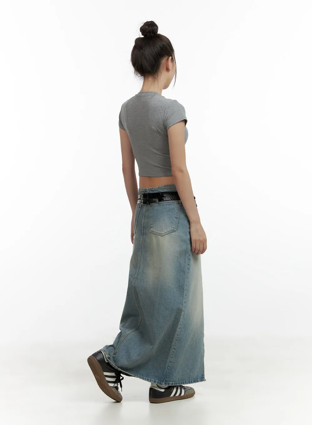 Front Slit Denim Maxi Skirt CL410