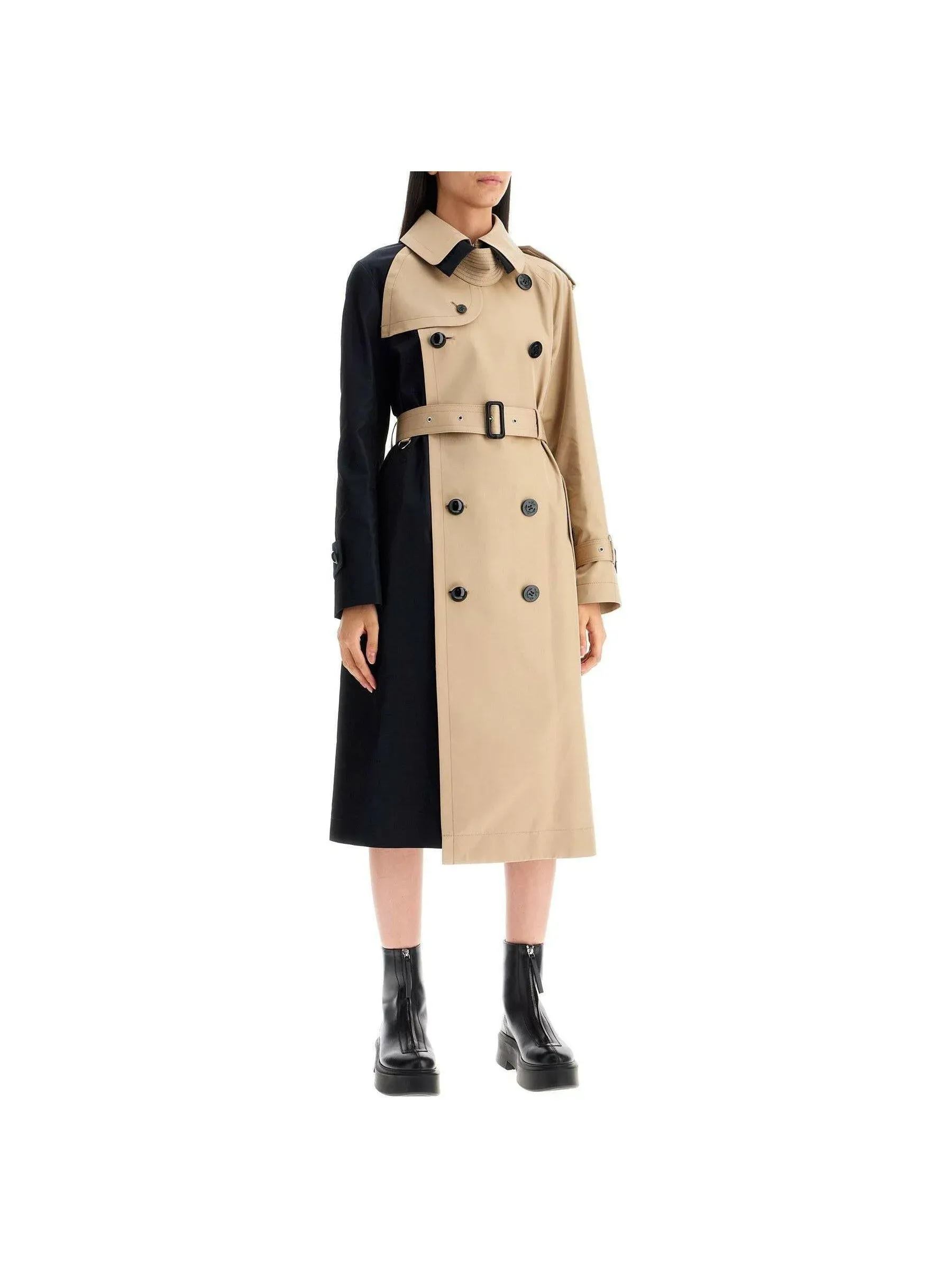 Gabardine Color Block Trench Coat