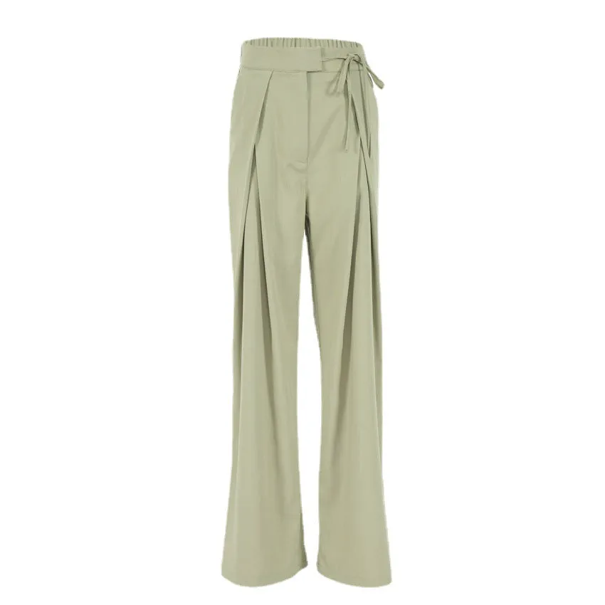 Green Loose High Waist Floor Length Casual Pencil Pants