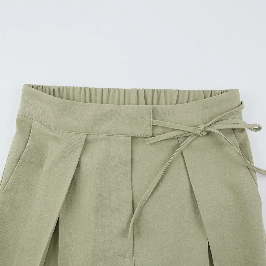 Green Loose High Waist Floor Length Casual Pencil Pants