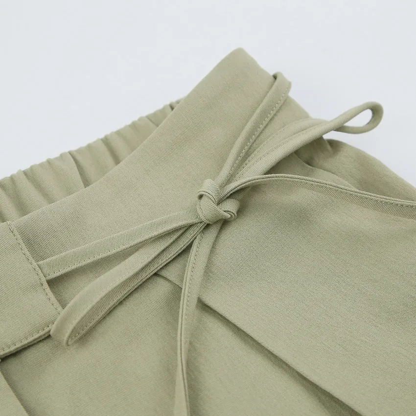 Green Loose High Waist Floor Length Casual Pencil Pants