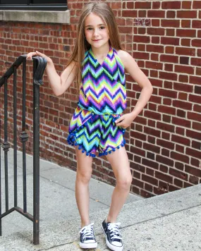 HALTER ROMPER PIXEL/POM POMS