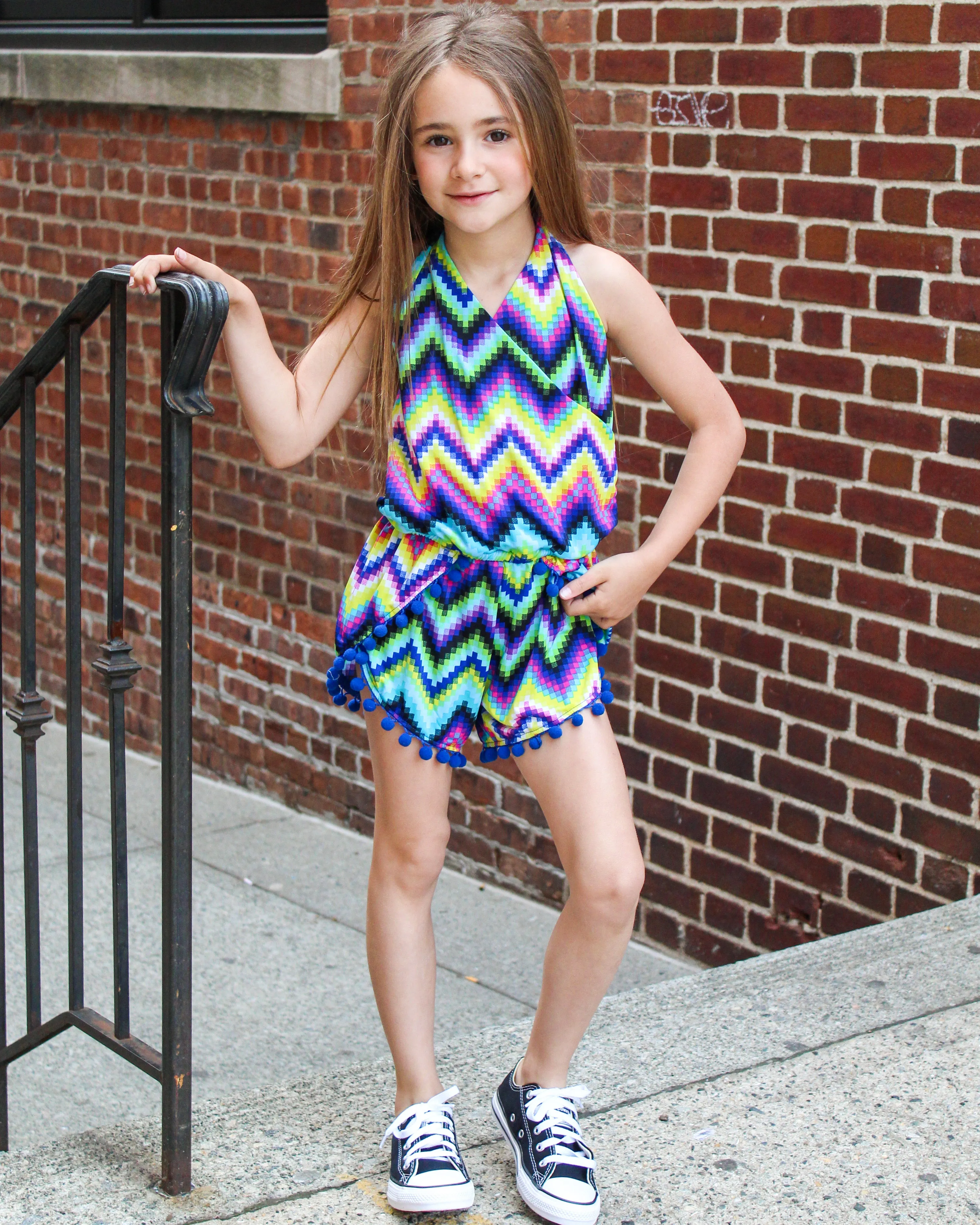 HALTER ROMPER PIXEL/POM POMS