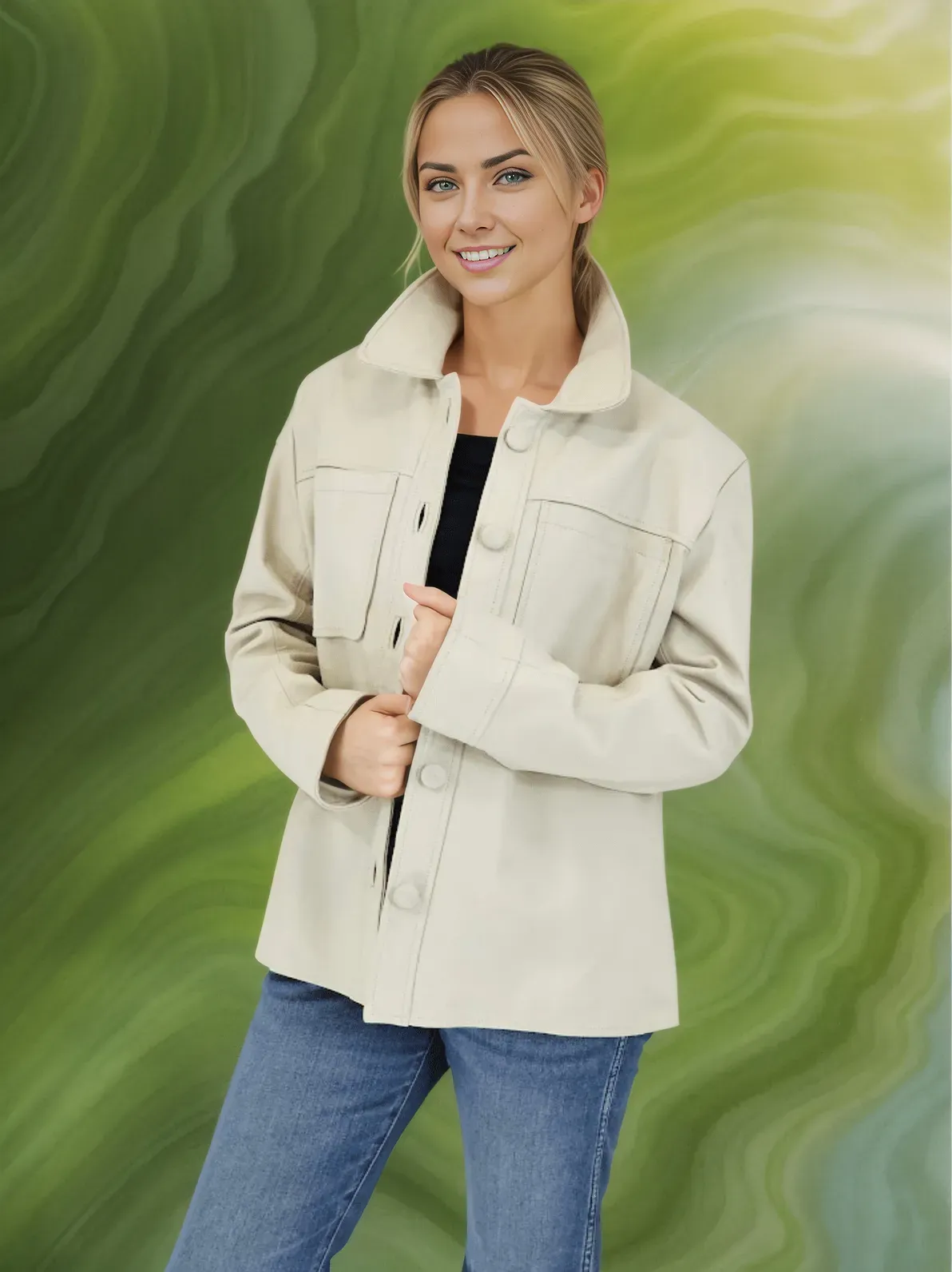 Handcrafted Oversized Women's Sheepskin Leather Jacket – Stylish & Versatile Bone