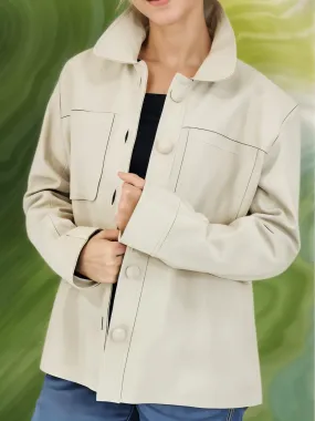 Handcrafted Oversized Women's Sheepskin Leather Jacket – Stylish & Versatile Bone