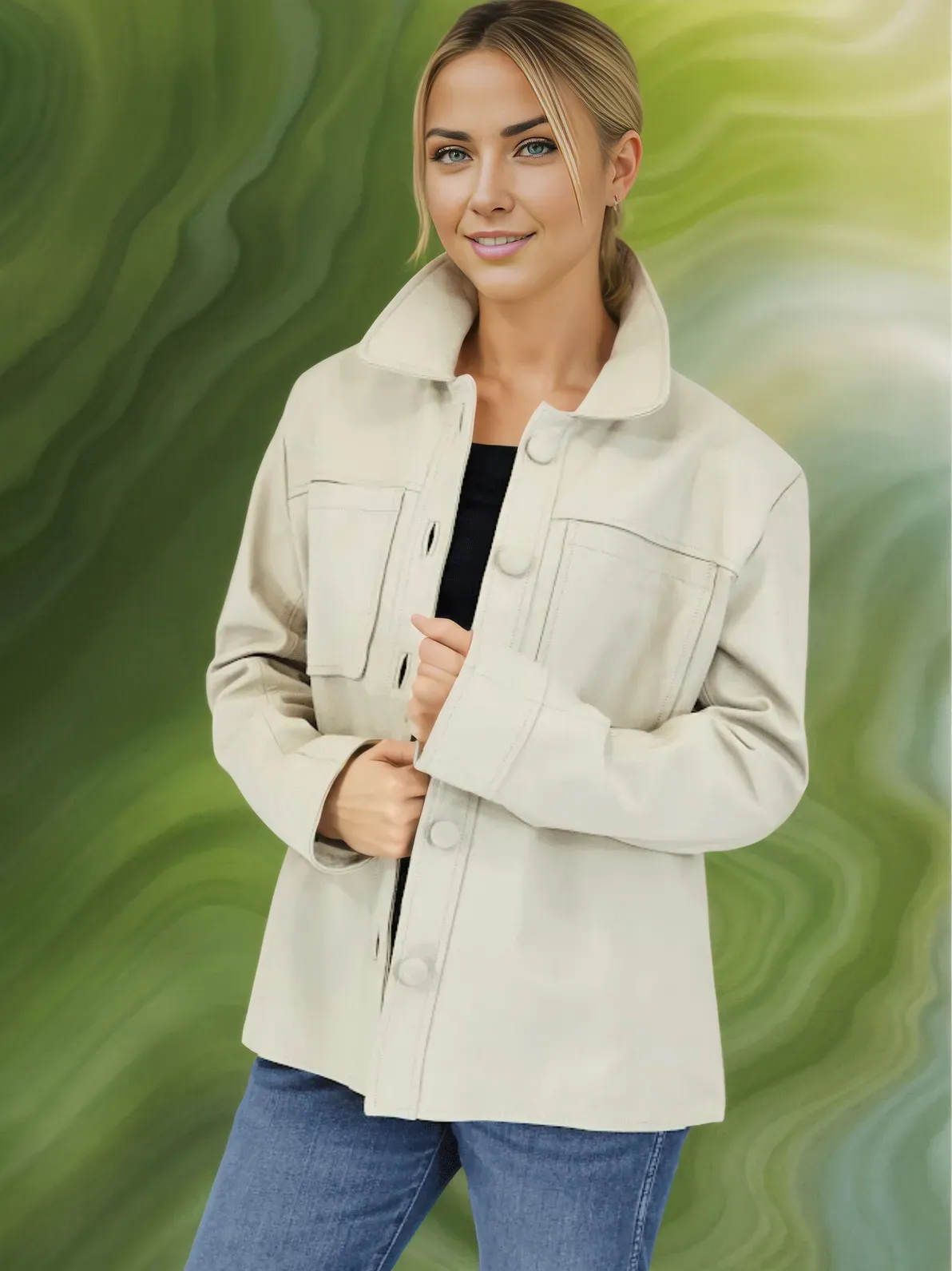 Handcrafted Oversized Women's Sheepskin Leather Jacket – Stylish & Versatile Bone