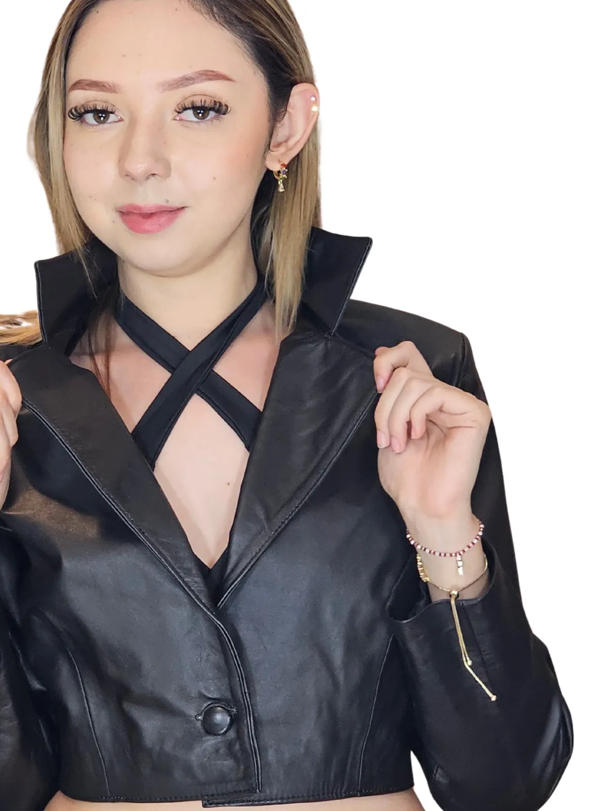 Handcrafted Women's Sheepskin Leather Biker Jacket – Cropped Black