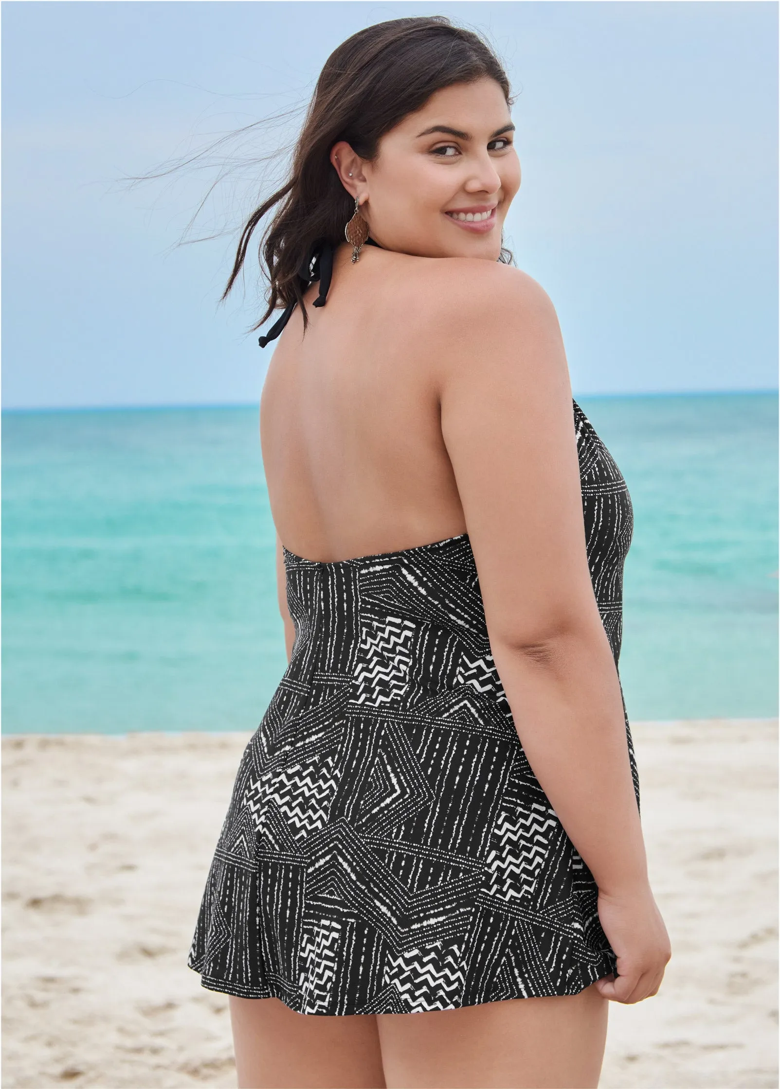 High Neck Swim Dress - Monochrome Moves