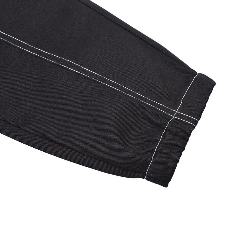 High Waist Elastic Ankle Belt Pocket Pants
