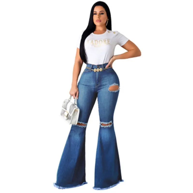 High Waist Flare Ripped Jeans