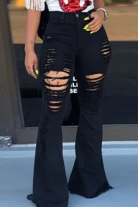 High Waist Flare Ripped Jeans