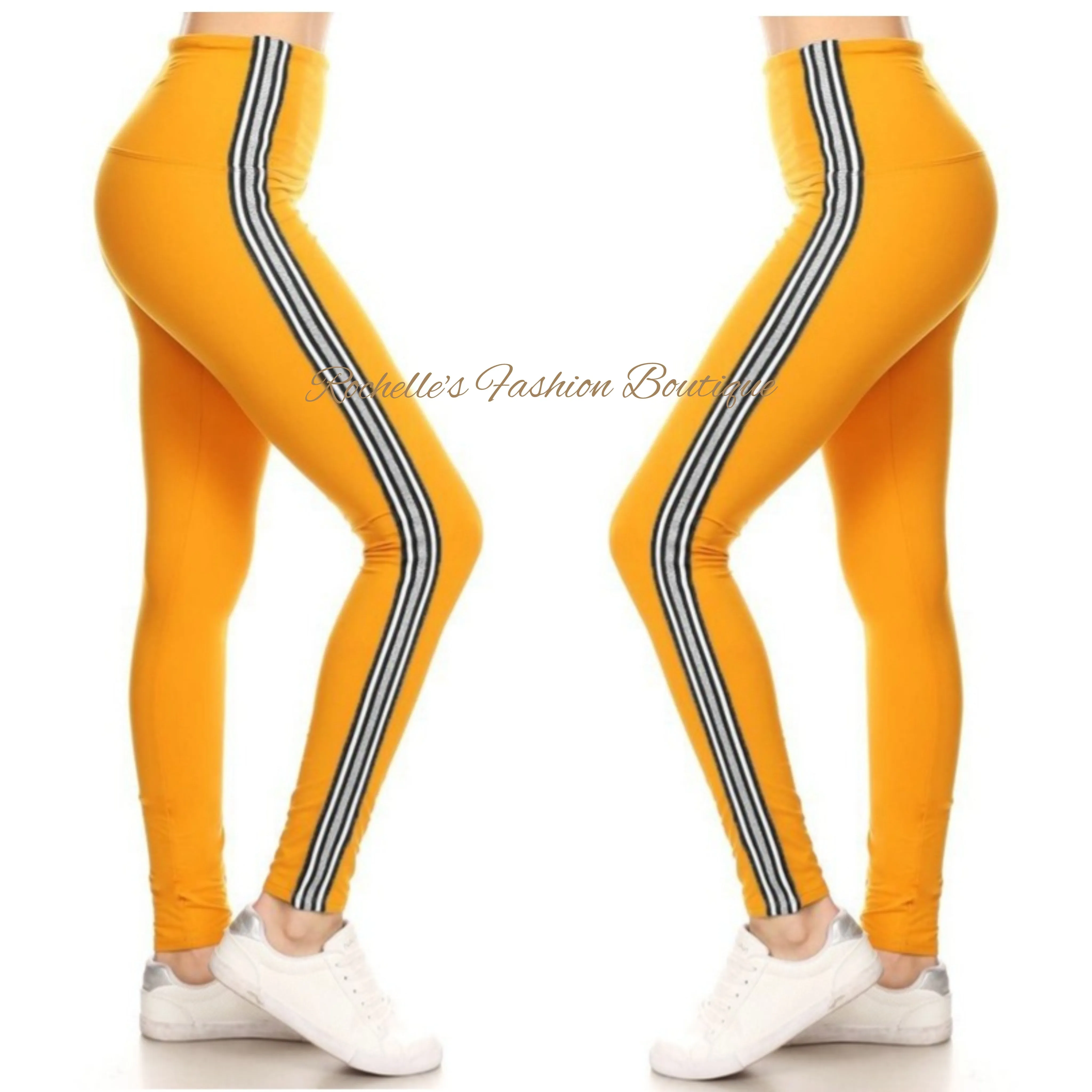 High Waist Mustard White Stripe Legging