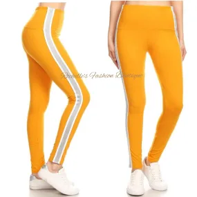 High Waist Mustard White Stripe Legging