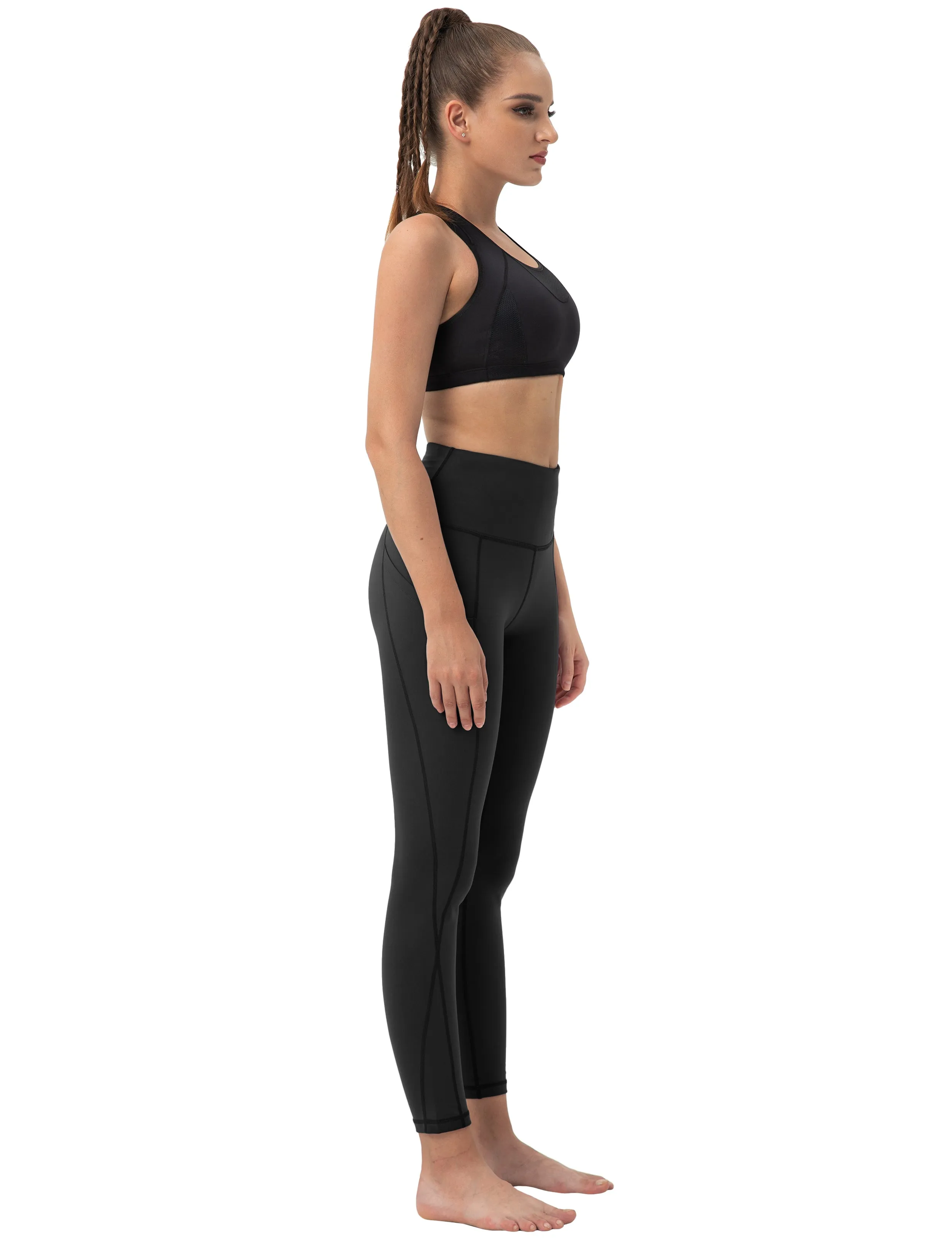 High Waist Side Pockets Gym Pants black_Gym