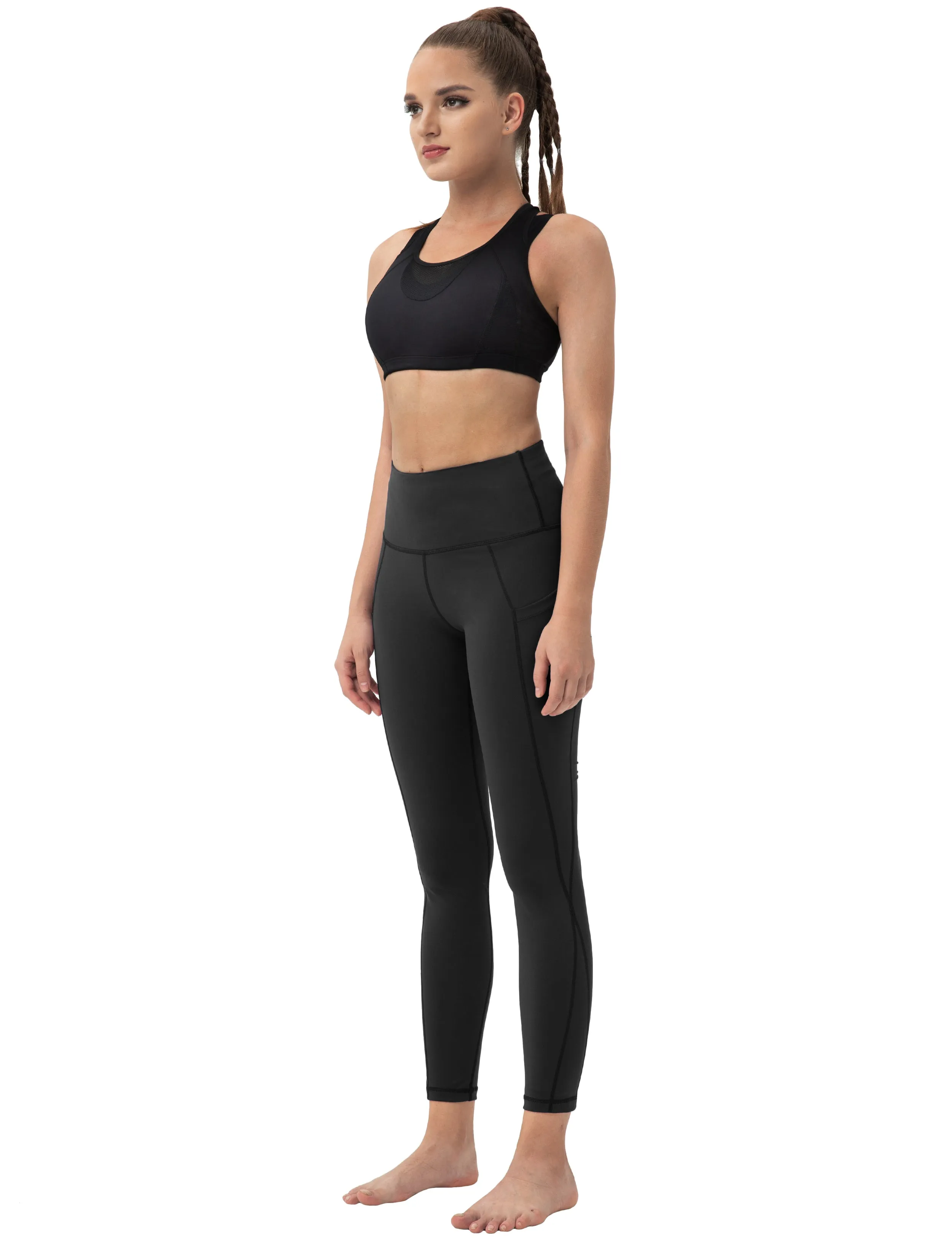 High Waist Side Pockets Gym Pants black_Gym