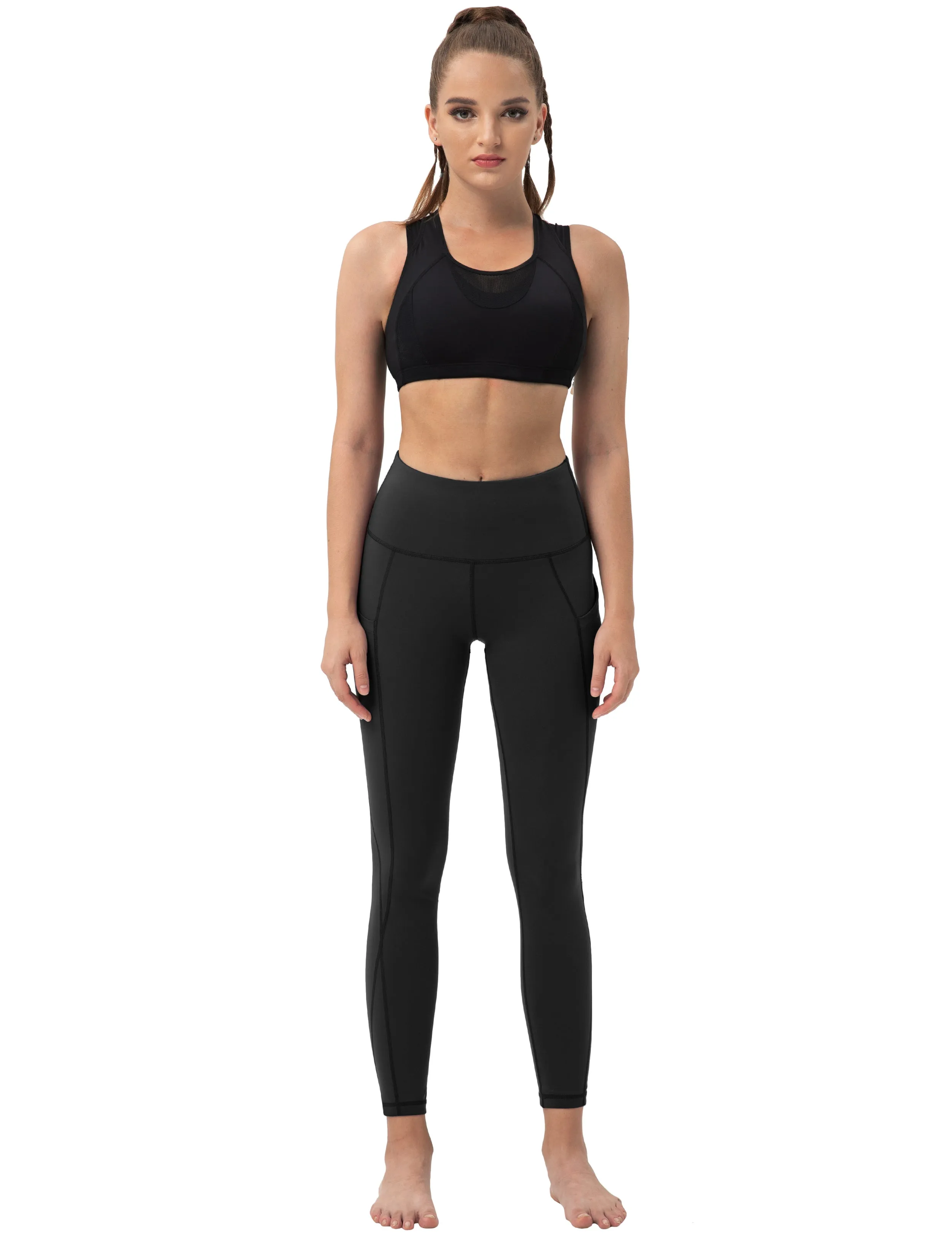 High Waist Side Pockets Gym Pants black_Gym
